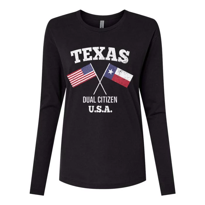 True Texan Dual Citizen Love Texas And America Womens Cotton Relaxed Long Sleeve T-Shirt