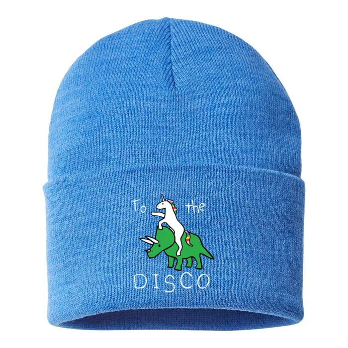 To The Disco 80s Party Unicorn Dino Disco Sustainable Knit Beanie