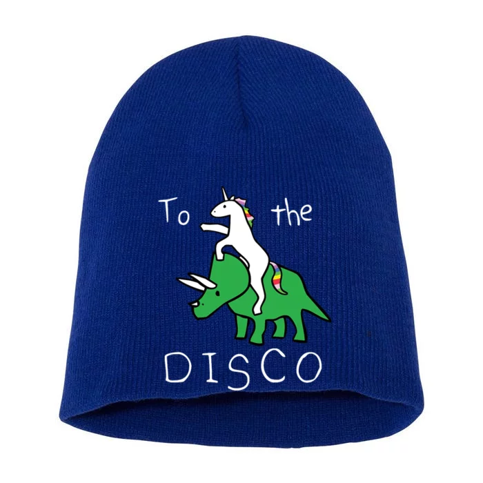 To The Disco 80s Party Unicorn Dino Disco Short Acrylic Beanie