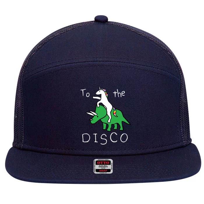 To The Disco 80s Party Unicorn Dino Disco 7 Panel Mesh Trucker Snapback Hat