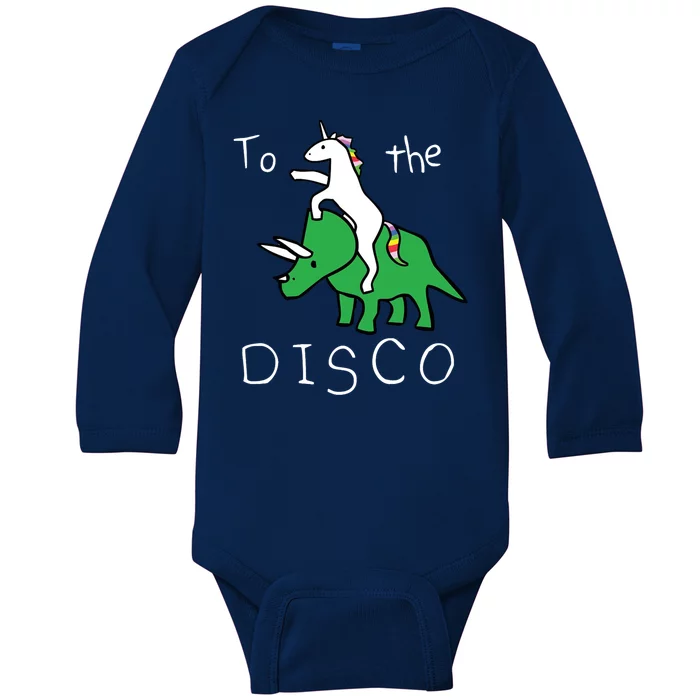 To The Disco 80s Party Unicorn Dino Disco Baby Long Sleeve Bodysuit