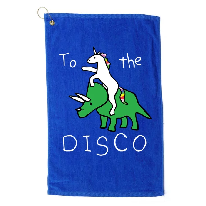 To The Disco 80s Party Unicorn Dino Disco Platinum Collection Golf Towel