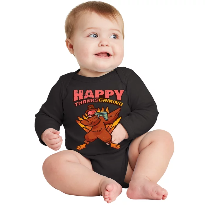 Thanksgiving Turkey Dab Dance Baby Long Sleeve Bodysuit