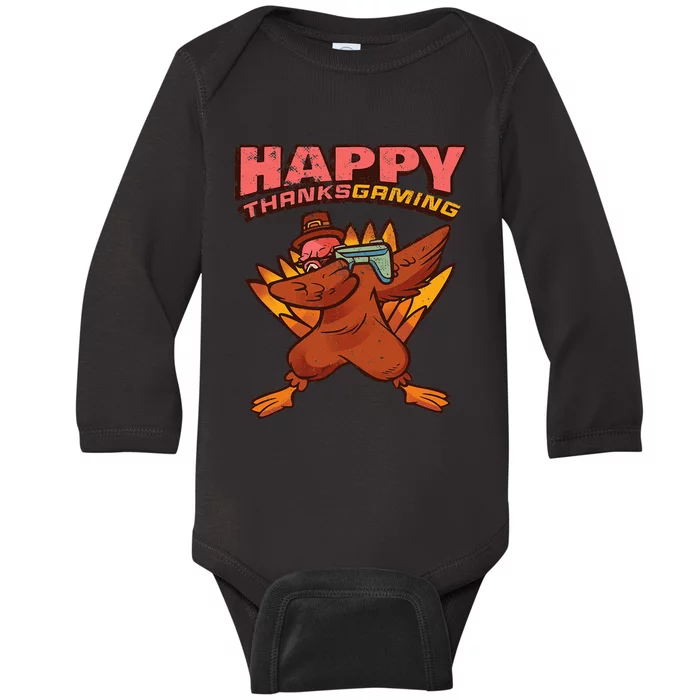 Thanksgiving Turkey Dab Dance Baby Long Sleeve Bodysuit