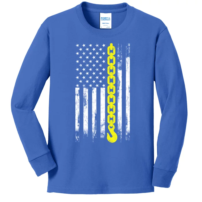 Tow Truck Driver Thin Yellow Line Usa Flag Gift Towing Dad Gift Kids Long Sleeve Shirt