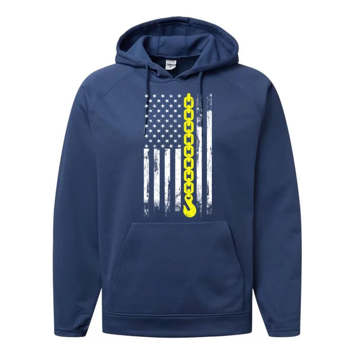 Tow Truck Driver Thin Yellow Line Usa Flag Gift Towing Dad Gift Performance Fleece Hoodie