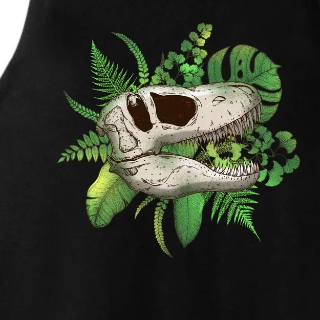 Tropical TRex Dinosaur Skull Ladies Tri-Blend Wicking Tank