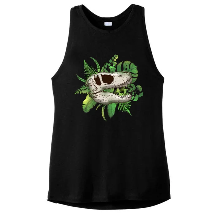 Tropical TRex Dinosaur Skull Ladies Tri-Blend Wicking Tank