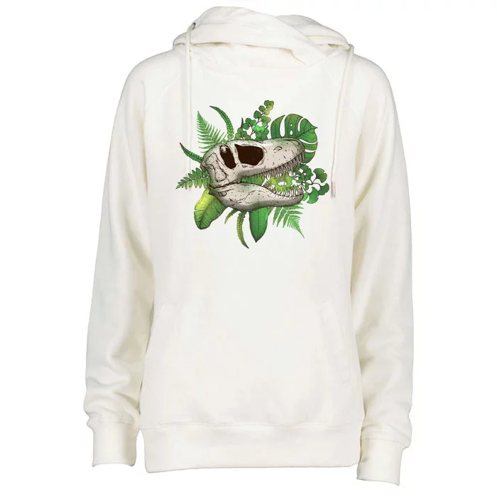 Tropical TRex Dinosaur Skull Womens Funnel Neck Pullover Hood