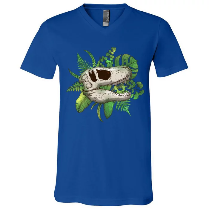 Tropical TRex Dinosaur Skull V-Neck T-Shirt