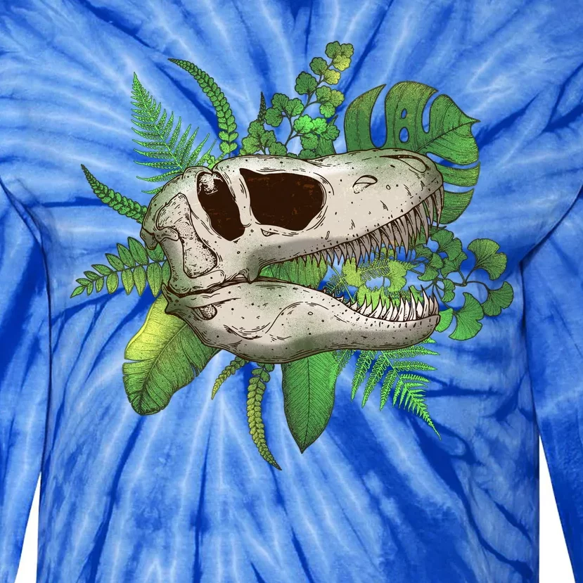 Tropical TRex Dinosaur Skull Tie-Dye Long Sleeve Shirt