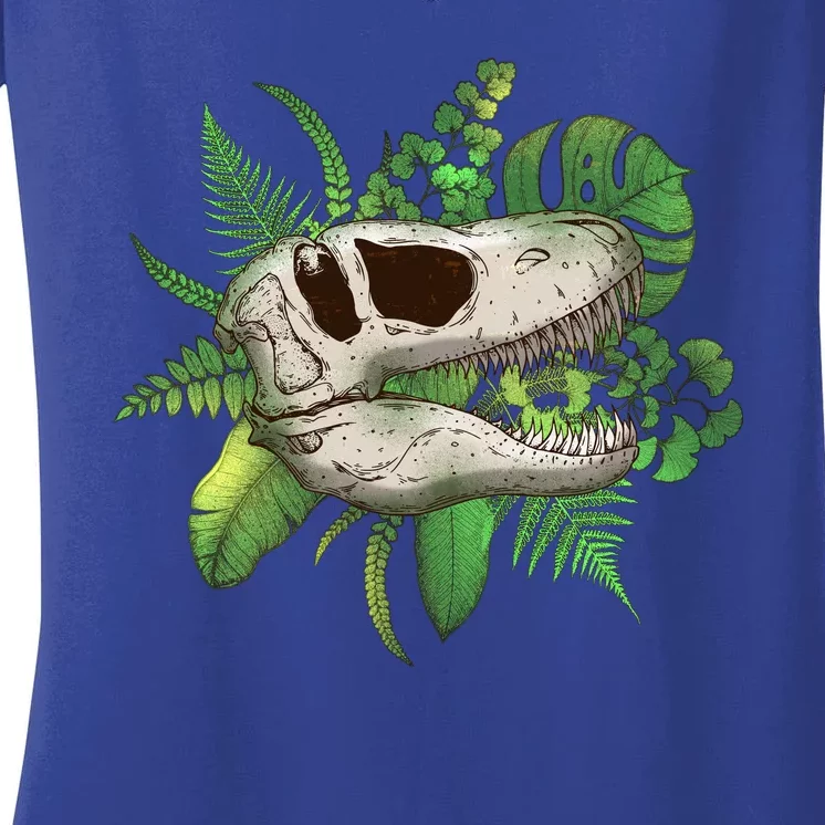 Tropical TRex Dinosaur Skull Women's V-Neck T-Shirt