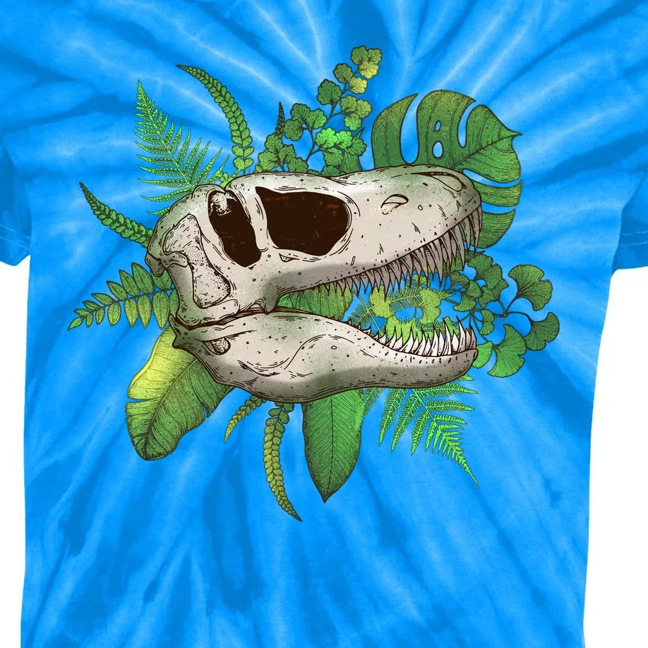 Tropical TRex Dinosaur Skull Kids Tie-Dye T-Shirt