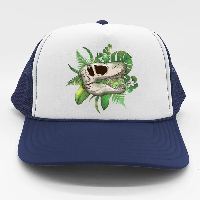 Tropical TRex Dinosaur Skull Trucker Hat