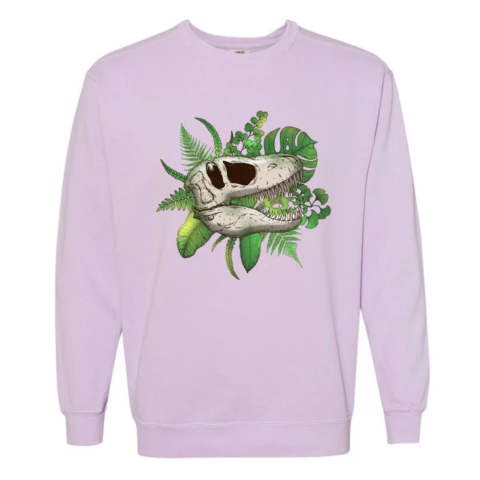 Tropical TRex Dinosaur Skull Garment-Dyed Sweatshirt