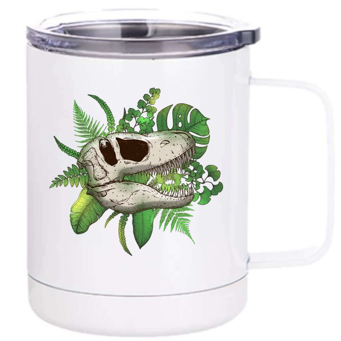 Tropical TRex Dinosaur Skull Front & Back 12oz Stainless Steel Tumbler Cup