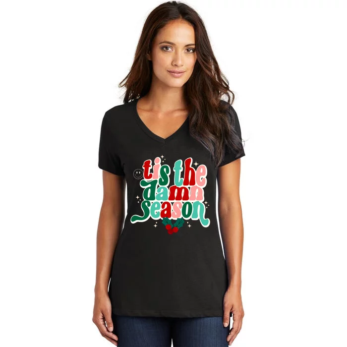 Tis The Damn Season Evermore Christmas Taylor Lover Xmas Women's V-Neck T-Shirt