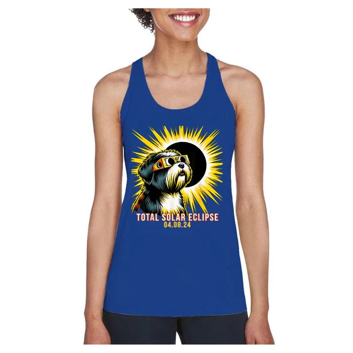 Tibetan Terrier Dog Watching Total Solar Eclipse Women's Racerback Tank