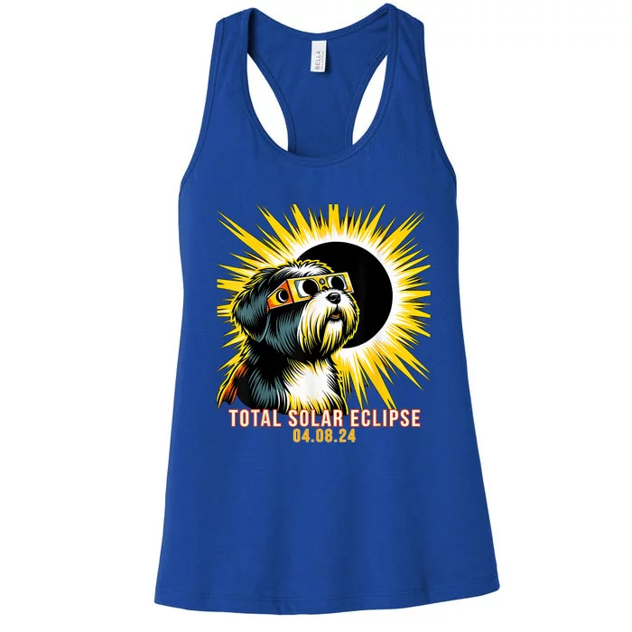 Tibetan Terrier Dog Watching Total Solar Eclipse Women's Racerback Tank