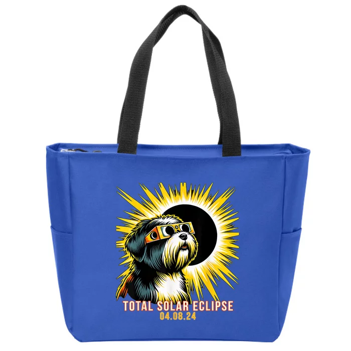 Tibetan Terrier Dog Watching Total Solar Eclipse Zip Tote Bag