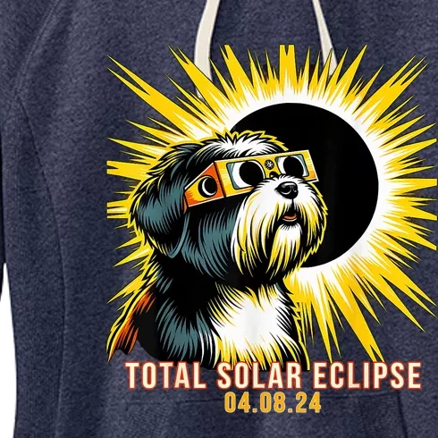 Tibetan Terrier Dog Watching Total Solar Eclipse Women's Fleece Hoodie