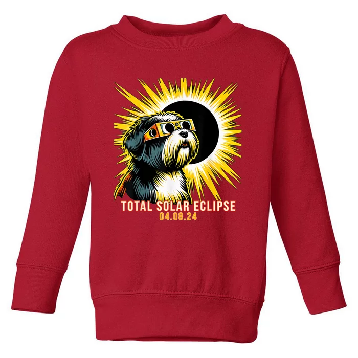 Tibetan Terrier Dog Watching Total Solar Eclipse Toddler Sweatshirt