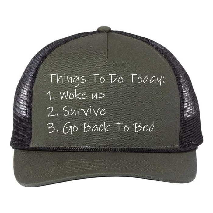 Things To Do Today Wake Up Survive Go Back To Bed Retro Rope Trucker Hat Cap