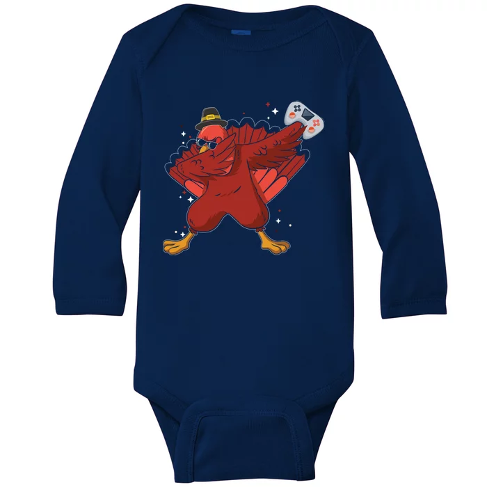 Thanksgiving Turkey Dabbing Video Game Lover Pro Gamer Gift Baby Long Sleeve Bodysuit