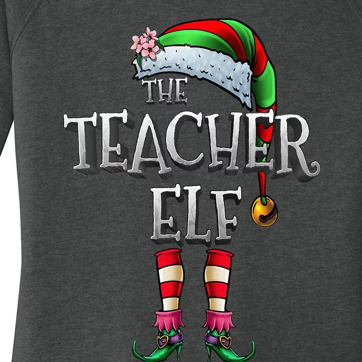 The Teacher Elf  Matching Family Funny Christmas Elf Women's Perfect Tri Tunic Long Sleeve Shirt