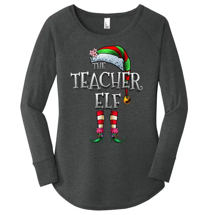 The Teacher Elf  Matching Family Funny Christmas Elf Women's Perfect Tri Tunic Long Sleeve Shirt