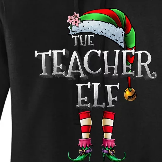 The Teacher Elf Matching Family Funny Christmas Elf Women's Pullover Hoodie