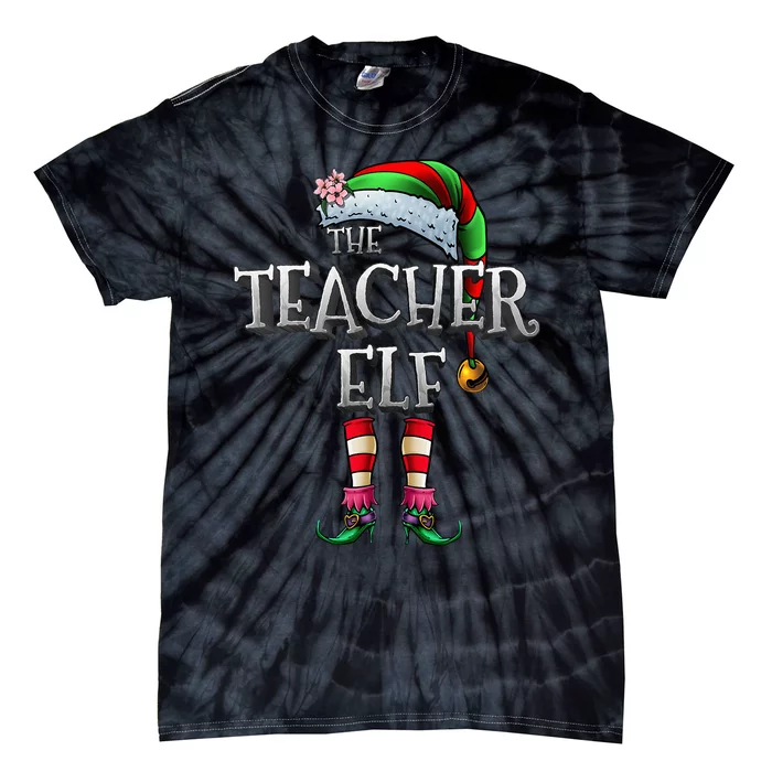 The Teacher Elf Matching Family Funny Christmas Elf Tie-Dye T-Shirt