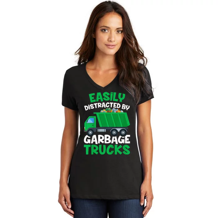 Trash Truck Easily Distracted By Garbage Trucks Women's V-Neck T-Shirt