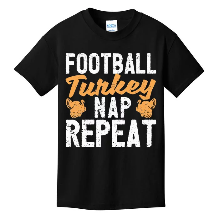 Thanksgiving Thankful Eat Sleep Football Turkey Nap Repeat Kids T-Shirt