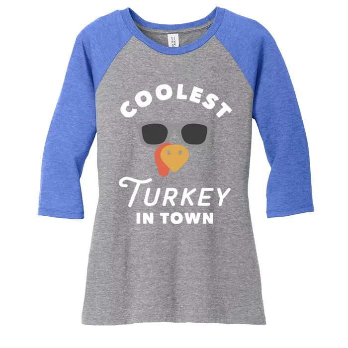 Thanksgiving Turkey Face Coolest Turkey In Town Great Gift Women's Tri-Blend 3/4-Sleeve Raglan Shirt