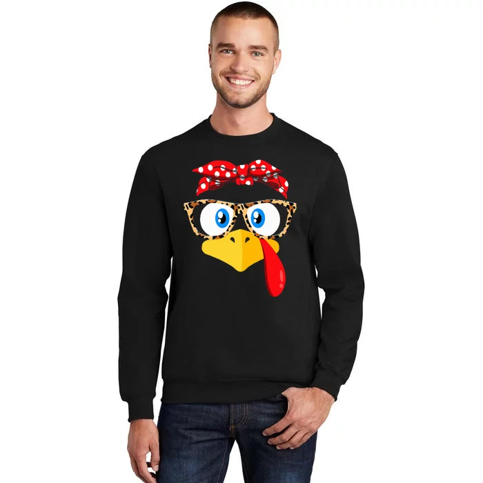 Thanksgiving Turkey Face Leopard Print Glasses Sweatshirt