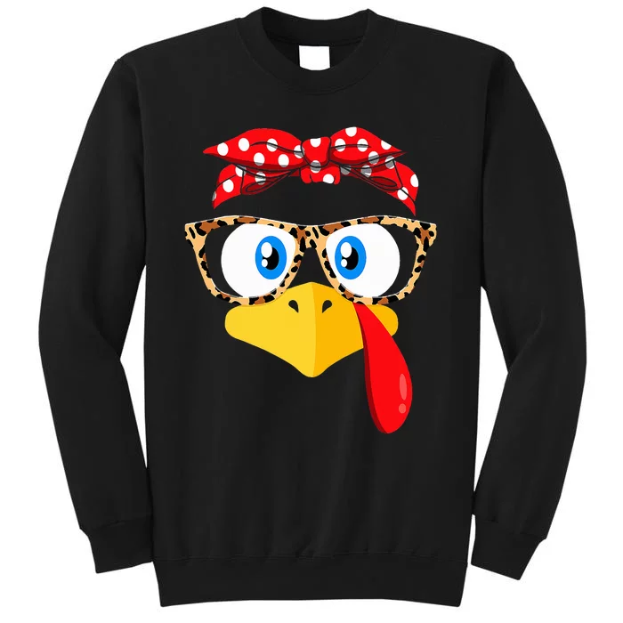 Thanksgiving Turkey Face Leopard Print Glasses Sweatshirt