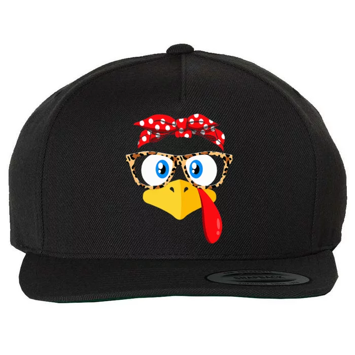 Thanksgiving Turkey Face Leopard Print Glasses Wool Snapback Cap