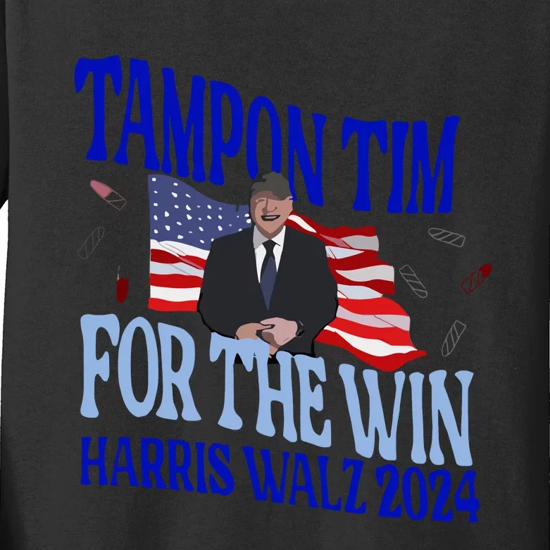 Tampon Tim For The Win Harris Walz 2024 Kids Long Sleeve Shirt