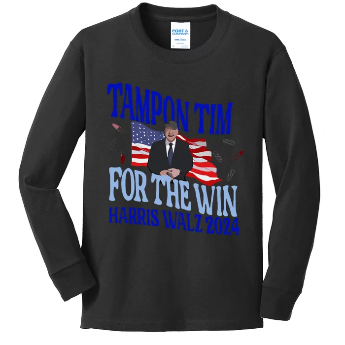 Tampon Tim For The Win Harris Walz 2024 Kids Long Sleeve Shirt