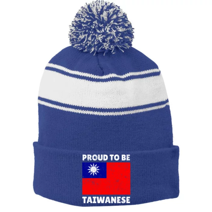 Taiwan Taiwanese Flag Proud Heart Love Vintage Cute Gift Stripe Pom Pom Beanie