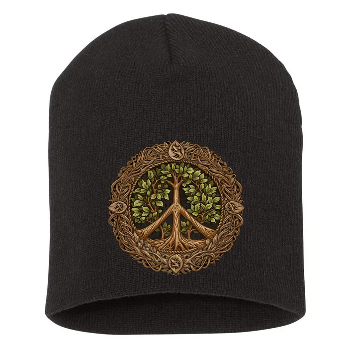 Tree of Life Peace Short Acrylic Beanie