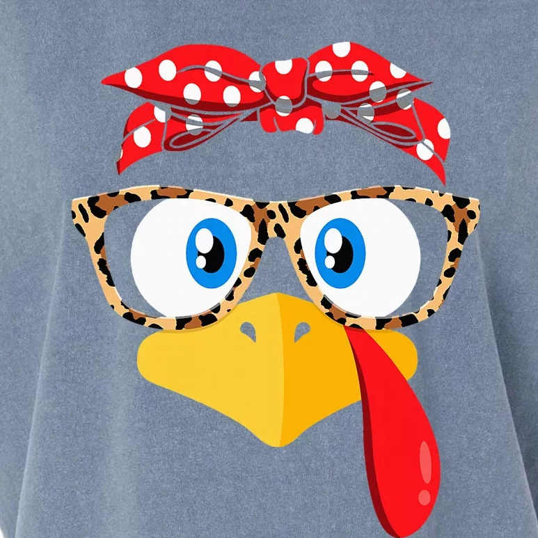 Thanksgiving Turkey Face Leopard Print Glasses Women Garment-Dyed Women's Muscle Tee