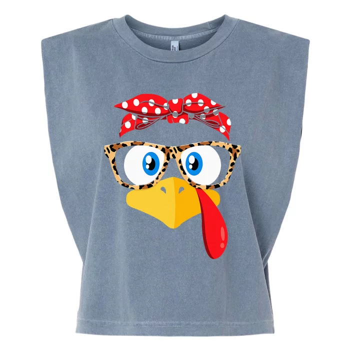 Thanksgiving Turkey Face Leopard Print Glasses Women Garment-Dyed Women's Muscle Tee