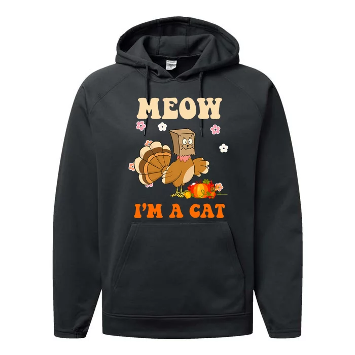 Thanksgiving Turkey Fake Meow Cat Retro Groovy Performance Fleece Hoodie