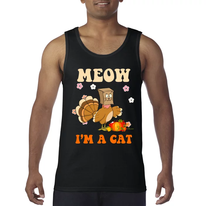 Thanksgiving Turkey Fake Meow Cat Retro Groovy Tank Top