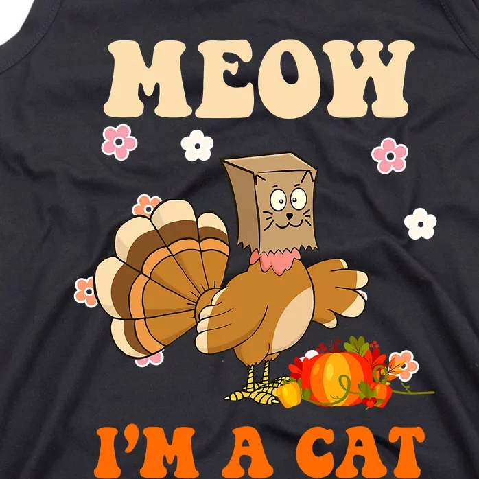 Thanksgiving Turkey Fake Meow Cat Retro Groovy Tank Top