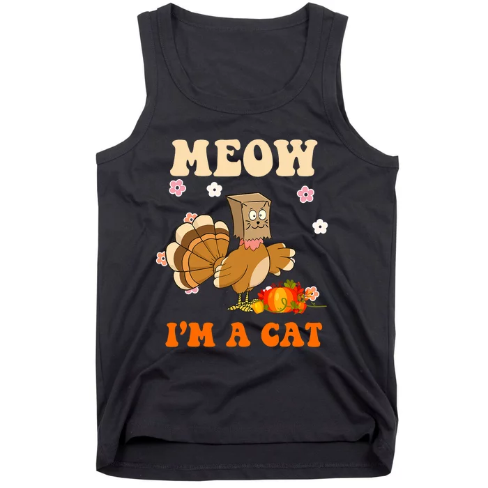 Thanksgiving Turkey Fake Meow Cat Retro Groovy Tank Top