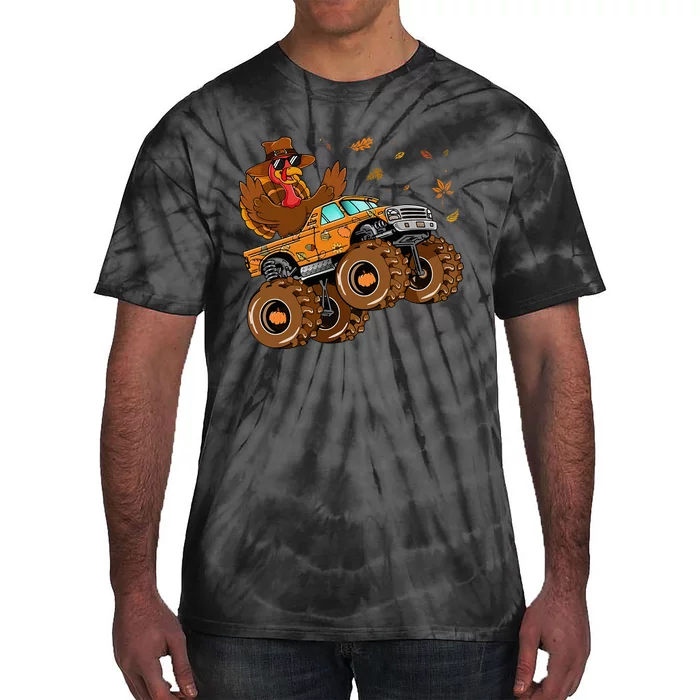 Thanksgiving Turkey Funny Riding Monster Truck Tie-Dye T-Shirt