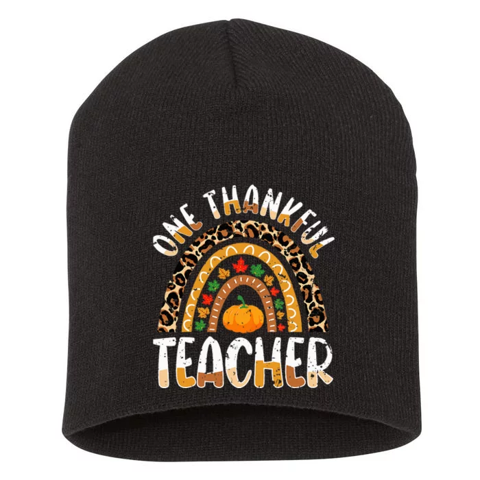 Thankful Teacher Festive Rainbow Leopard Fall Short Acrylic Beanie